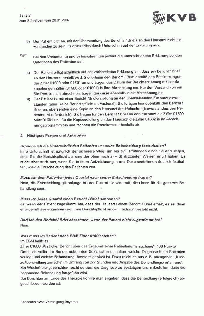 Hausarzt Berichtspflicht